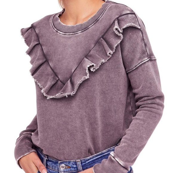 Free People Tops - Free People Faded Black Ooh La Ruffle Sweatshirt S
